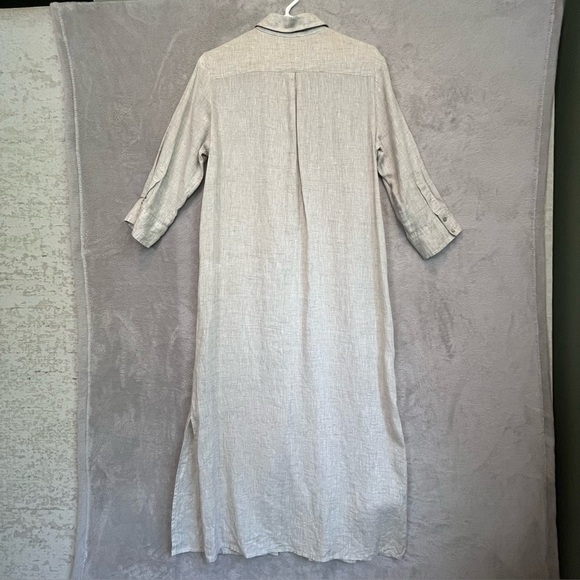 Harshman 100% Linen Tan Oatmeal Button Down Maxi Dress Size Large Collared - Picture 9 of 16